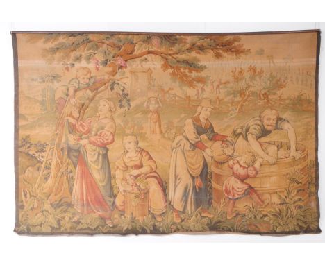 An early 20th century hand made religious wall hanging / tapestry. Rectangular form with religious figures and landscape.130x