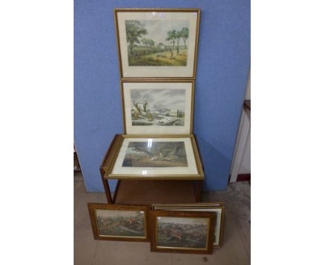 Seven assorted hunting scene prints, framed