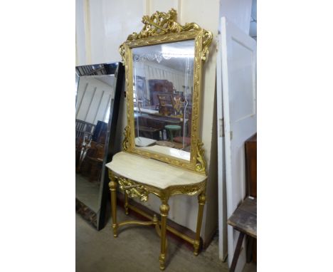 A reproduction French Louis XV style gilt console table and mirror