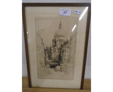 Etching Sydney R Jones Fleet Street/ St Pauls signed on margin 6 x 9 1/2" 
