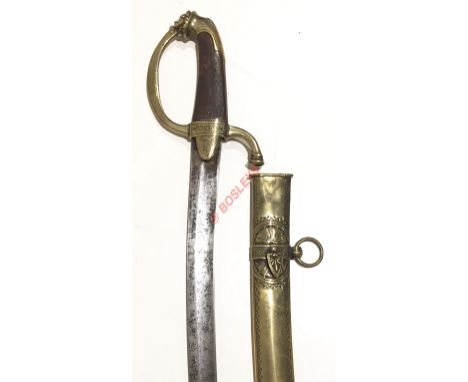 French Napoleonic Period Officer's Sword. This example with a single edged 32 inch blade with faint engraved decoration. The 