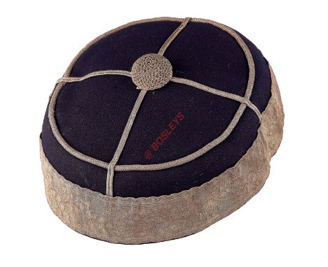 Victorian Yeomanry Lancer Officer's Pill Box Cap. A good and scarce example, the Pill Box of dark blue melton cloth with a wi
