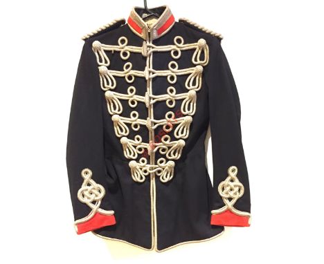Queen's Own Dorset Yeomanry Officer's tunic. A scarce Hussar pattern full dress tunic of dark blue melton cloth,with scarlet 