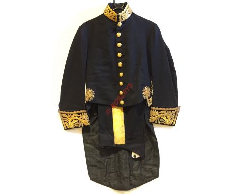 Levee Court Dress Coatee Uniform of Sir Henry Badeley KCB CBE. Comprising: Coatee of dark blue melton cloth emblazoned with g