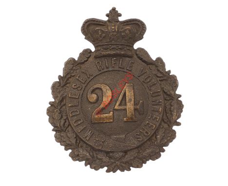 24th (Post Office) Middlesex Rifle Volunteers OR's Victorian glengarry badge circa 1880-96. Good die-stamped blackened brass 