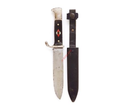 German Third Reich Hitler Youth Knife by P. Lungstrass, Solingen-Ohligs. A good example by scarce maker with the blade revers