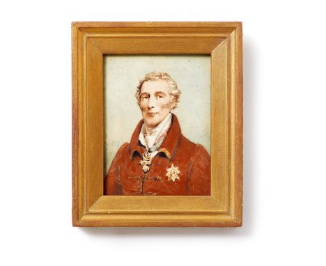 19th Century Duke of Wellington Miniature Portrait.  This watercolour depicts the "Iron Duke" head and shoulders wearing a sc
