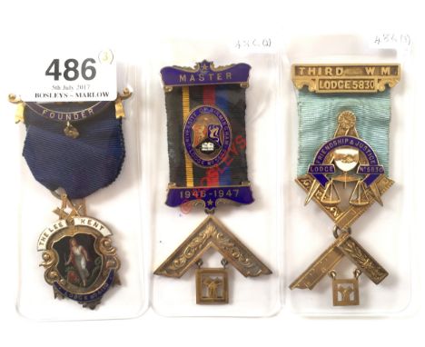 Masonic "The Lee Kent Lodge 4110" Founder's Jewel Plus Others. A fine quality Birmingham silver 1919  Jewel, with Enamel Vign