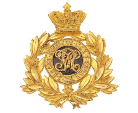 Inspector of Army Schools Victorian shako plate circa 1869-78. A fine scarce die-stamped gilt example. Crowned laurel wreath 