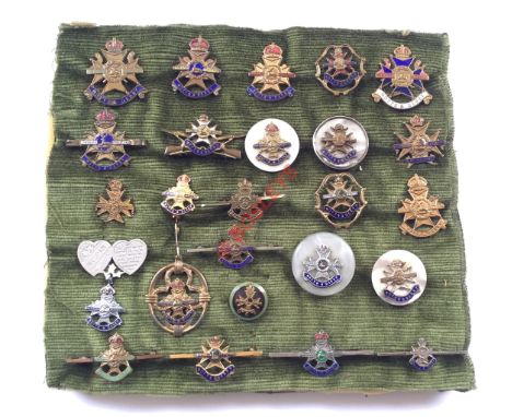 Selection of Notts & Derby Regimental Brooches. An interesting selection mostly base metal & enamel examples. Dating from the
