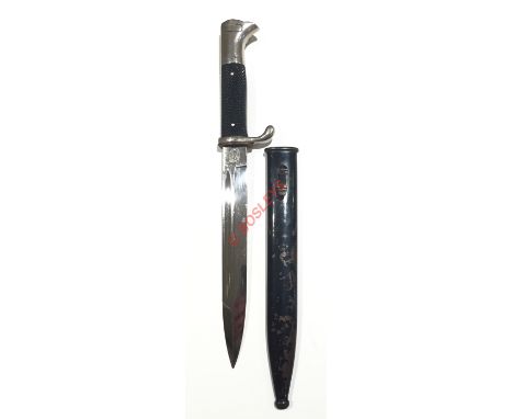 German Third Reich K98 dress bayonet by Carl Eickhorn, Solingen. Fine single edged plated 20 cm blade with fuller.  Maker's o