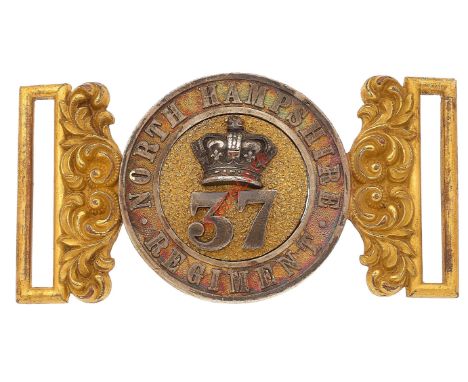 37th (North Hampshire) Regiment of Foot Officer's waist belt clasp circa 1855-81  A fine silver and gilt example with matchin