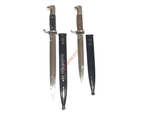 German Third Reich K98 dress bayonet by Karl Julius Krebs, Solingen and anther. Fine single edged plated 25 cm blade with ful