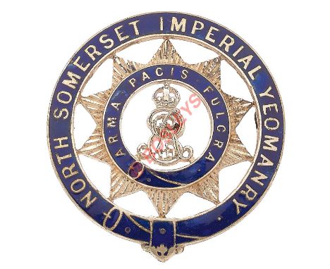 North Somerset Imperial Yeomanry Edwardian pre 1908 Officer's cap badge. A fine and exceptionally rare silvered and blue enam