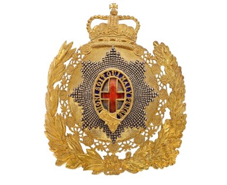 Household Cavalry EIIR Officer's helmet plate. A fine post 1953 example. Gilt laurel and oak sprays supporting the crowned Co