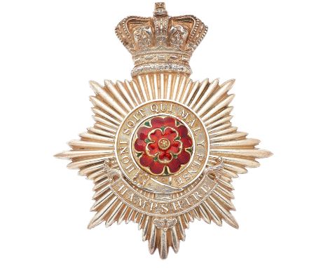 Hampshire Militia Victorian Officer's shako plate circa 1855. An exceptionally fine and scarce example. Silvered crowned star