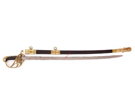 William IV 1822 Pattern Officer's Piped Back Bladed Officer's Sword. A very good period example, the piped back blade with et