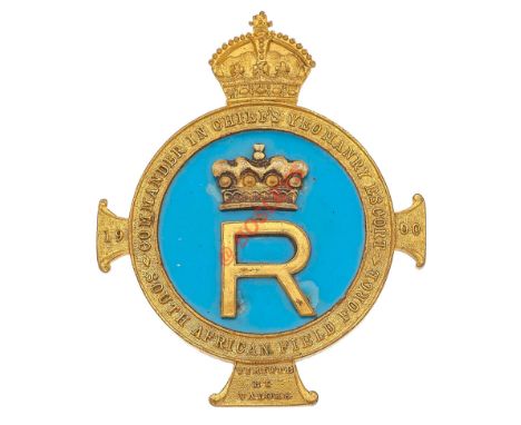 Commander in Chief's Yeomanry Escort Boer War badge. A very fine and scarce example in gilt and eggshell blue enamel. Crowned