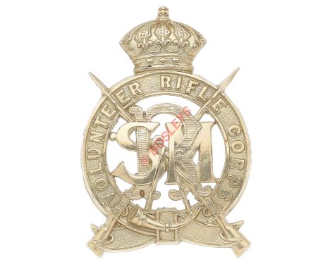 Indian Army. Southern Mahratta Railway Volunteer Rifle Corps Victorian head-dress badge. A fine British die-stamped white met