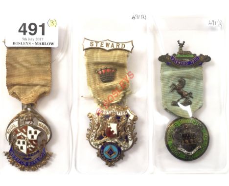 Edwardian Royal Masonic Institution For Boys Silver Steward's Jewel Badge. A scarce selection of three silver and enamel exam