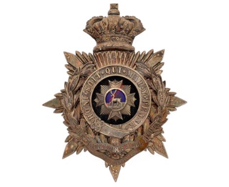 1st (Hertford) VB Bedfordshire Regiment Victorian Officer's helmet plate circa 1887-1901. A fine and scarce silvered example.