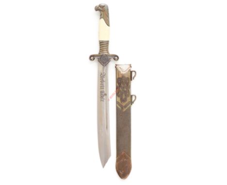 German Third Reich 1937 model RAD Leader's dagger by WKC, Solingen. A good scarce example. White ivorine grips, eagle head po