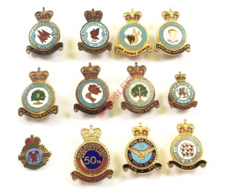 Selection of RAF "Queen's Crown" Squadron Crest Lapel Badges. An interesting selection, Squadrons include ... 46 ... 61 ... 3