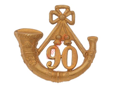 Scottish. 90th (Perthshire Volunteers) (Light Infantry) OR's glengarry badge circa 1874-81. A good die-stamped brass example.