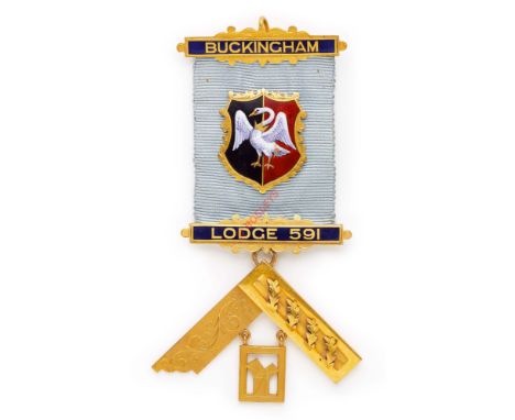 Masonic Gold Masonic Jewel Buckinghamshire Lodge 591 A fine quality jewel, by T.K & S. The Enamel Vignette depicting the Arms