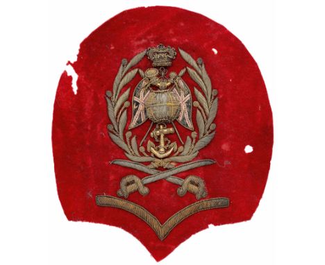 Royal Marine Light Infantry Victorian Colour Sergeant's rank badge circa 1868-1901.  A large example of scarlet cloth embroid