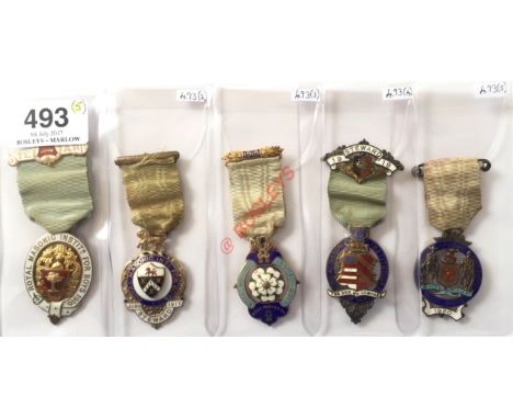 Selection 1916-20 Royal Masonic Institution For Boys Silver Steward's Jewel Badge. A scarce selection of five silver and enam
