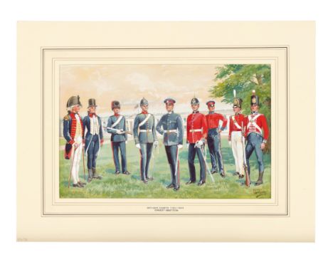 Officer Cadets 1783-1854 watercolour by Ernest Ibbetson. A good study of nine cadets from both Woolwich and Sandhurst with Ol