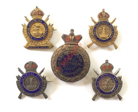 London Electrical Engineers Regimental Sweetheart Brooches. A selection of four examples: ... 2x Silver & Enamel ... 2x Gilt 