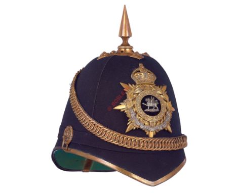 East Kent Regiment 1878 pattern Officer's Home Service Helmet. A good post 1901 example of the Home Service blue cloth helmet