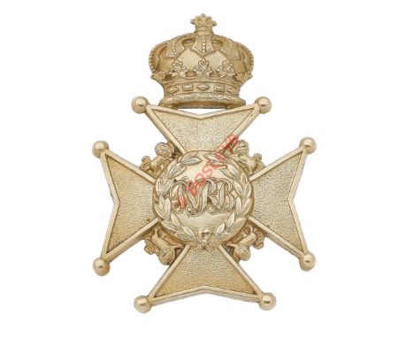 Indian Army. Presidency Volunteer Rifle Battalion helmet badge. A good pre 1898 die-stamped white metal example. Maltese cros