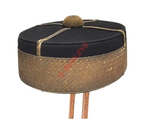 Victorian Lancer Regiment Officer Pill Box Cap. A scarce example, the crown of the cap of dark blue melton cloth, quartered i