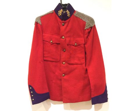 Westminster Dragoons Undress and Mess Uniform. A very rare late example of the red "frock". The jacket of massive coarse scar