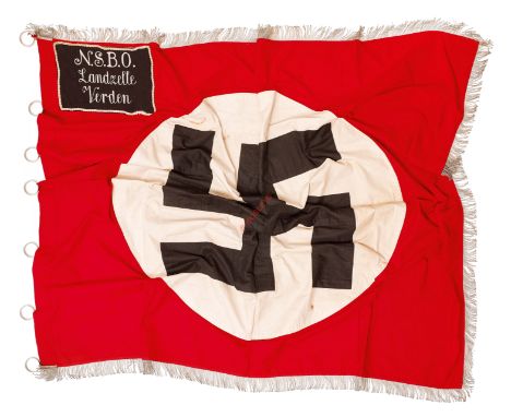 German Third Reich HSBO Landzelle Verden pre 1935 flag. A good scarce red cotton example with bullion tassels to three sides.