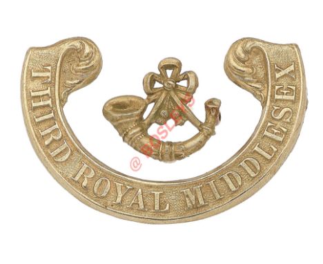 3rd Royal Middlesex Militia Victorian OR's ‘scroll' pattern forage cap badge circa 1858-74. A good rare die-stamped white met