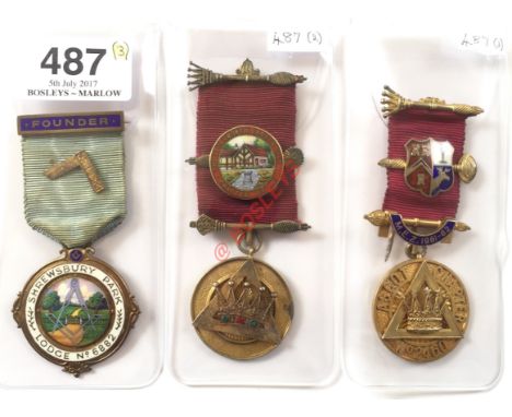 Masonic "Shrewsbury Park Lodge 6882" Founder's Jewel Plus Others. A fine quality London silver 1949  Jewel, with Enamel Vigne