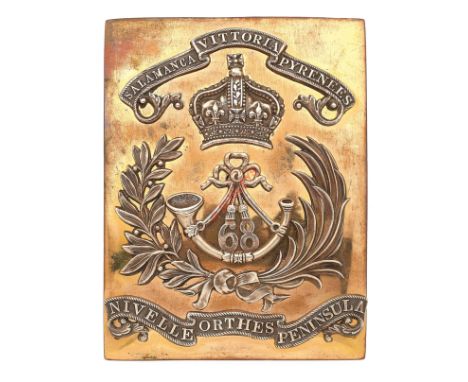 68th (Durham Light Infantry) Regiment Victorian pre 1855 Officer's shoulder belt plate. A good scarce example. Copper gilt re