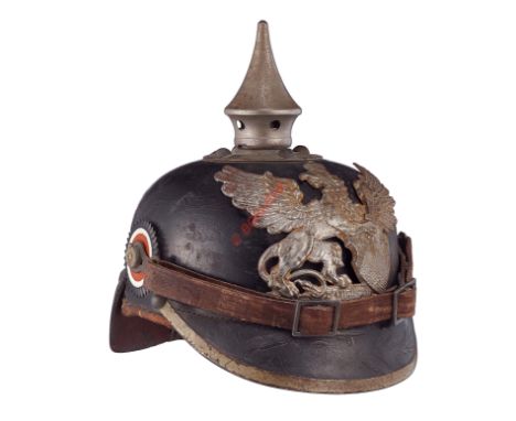 WW1 Imperial German Baden State Other Rank's Pickelhaube A  good example polished black leather skull, with grey metal fittin