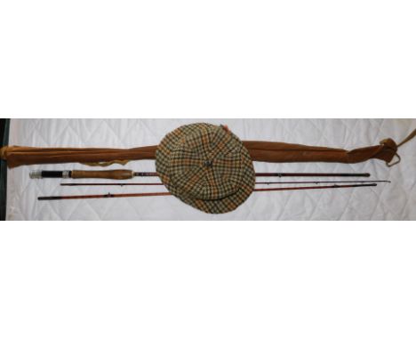 A vintage three piece split cane fly fishing rod, by C Constable of Bromley, 9ft with canvas bag.