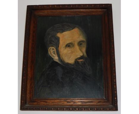 20thC English School. Head and shoulders portrait of a bearded gentleman in black cloak, oil on panel, 53cm x 41cm. 