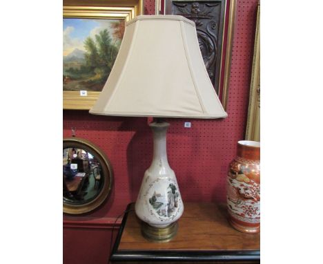 A pair of ceramic table lamps with gilt and country scenes, 76cm tall  Collector's Electrical Item: Please See Information Pa