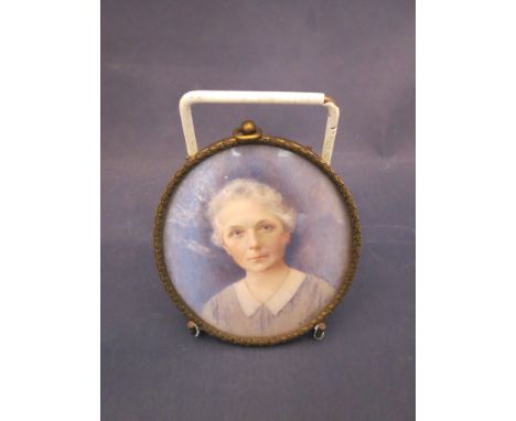 D. KENRICK 1923: miniature portrait of grey haired female, 9cm tall 