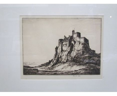 KENNETH STEEL: (1906-1973) Etching of Castle in Northumberland, pencil signed 16.5 x 21.5cm