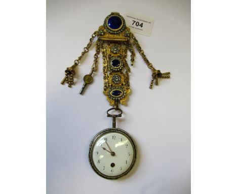 Thomas Sherborn, Strand, gilt metal and enamel cased fusee watch, the enamel dial with Arabic numerals and through dial windi