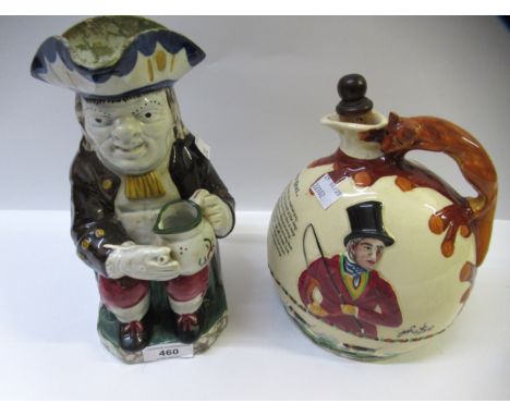 Late 19th / early 20th Century pottery Toby jug of Ralph Wood type, together with a Crown Devon John Peel musical decanter