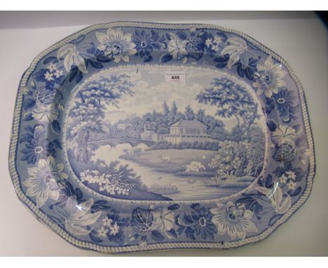 19th Century blue and white transfer printed meat dish, possibly Ridgway, decorated with British Scenery series, Leamington B